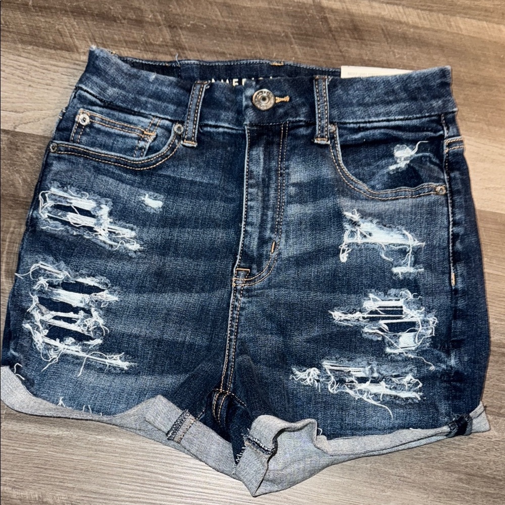 American Eagle Outfitters Blue Distressed Jean Shorts